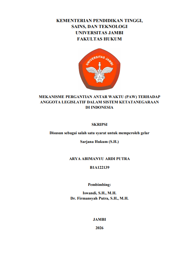 Cover MEKANISME PERGANTIAN ANTAR WAKTU (PAW) TERHADAP ANGGOTA LEGISLATIF DALAM SISTEM KETATANEGARAAN DI INDONESIA